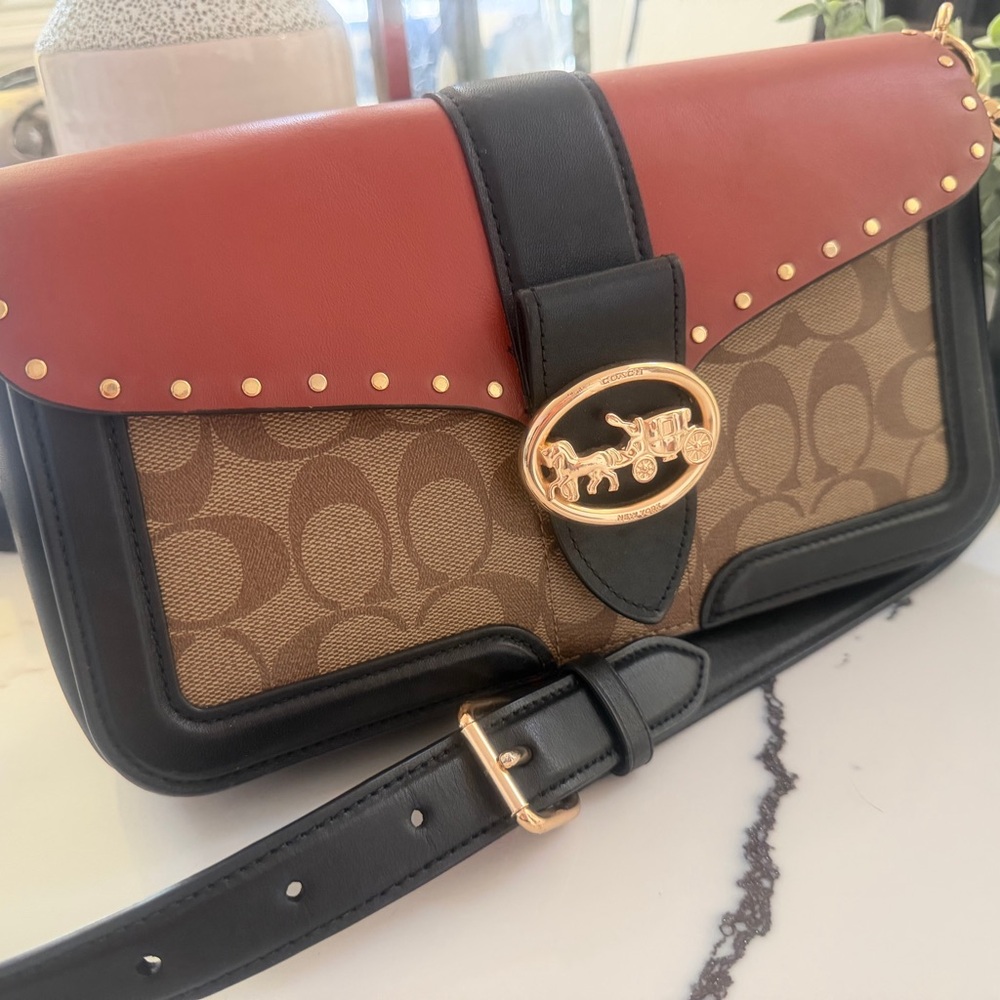Coach Red and Brown Clutch with Black Accents - Picture 6 of 10